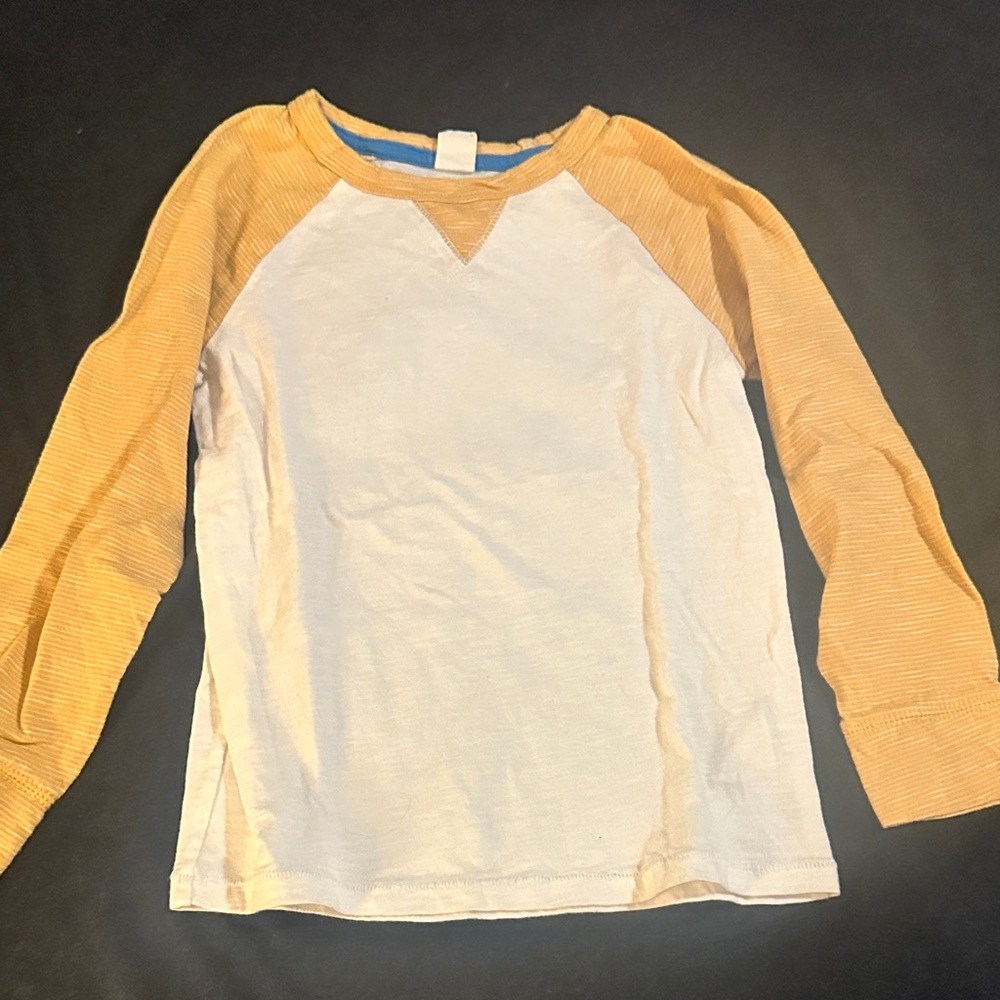 GAP Kids Raglan Long Sleeve Shirt - Yellow Sleeves, White Body